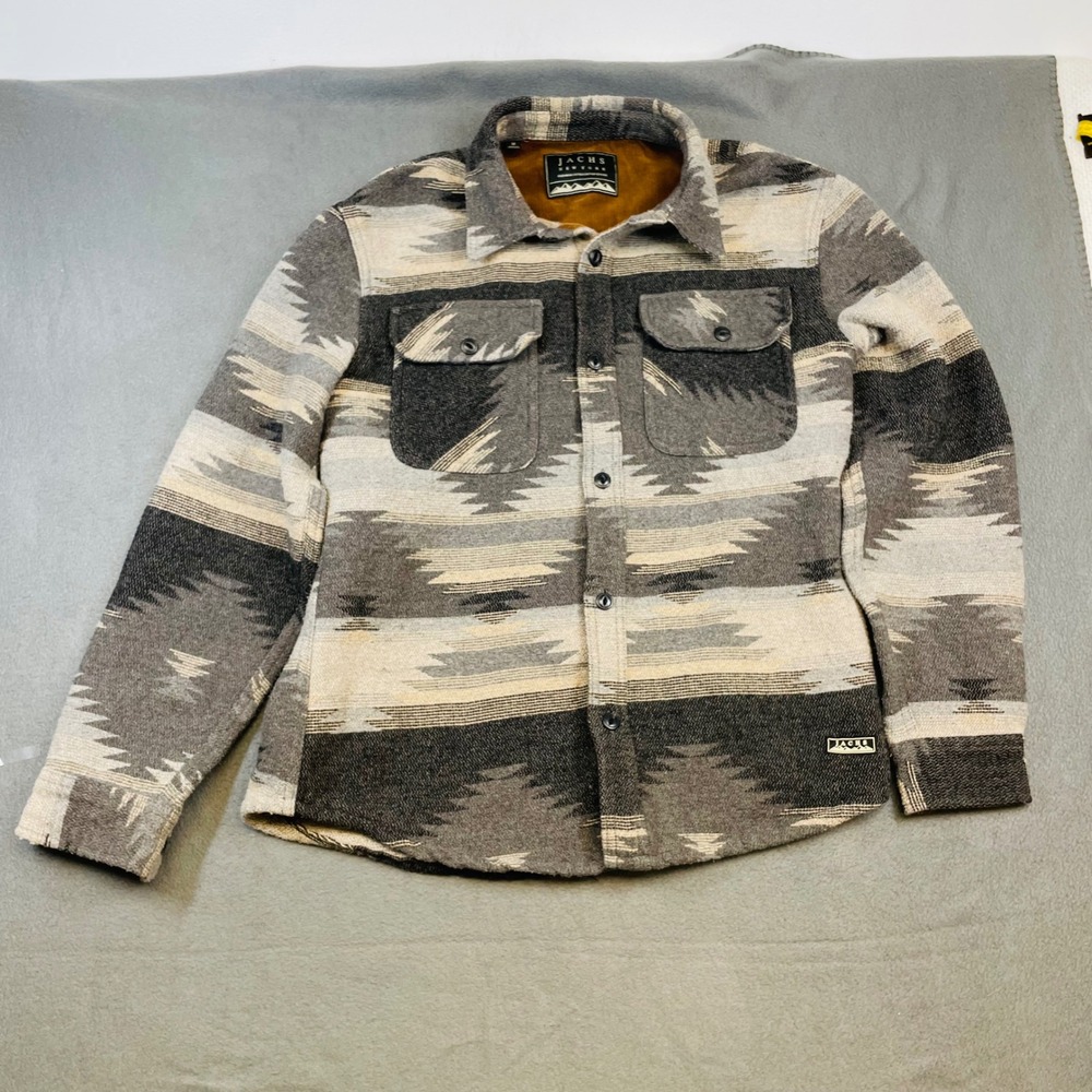 JACHS New York Mens Medium Aztec‎ Wool Blend Button Up Shirt Jacket Gray